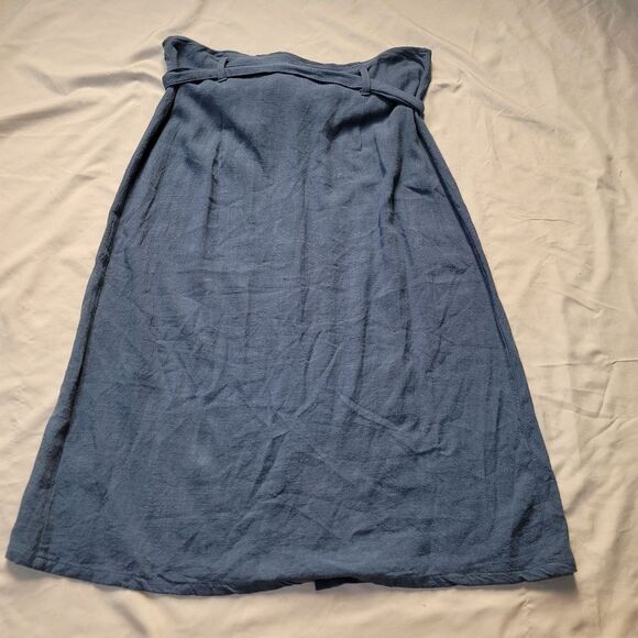 Chic Paper Crane blue A-line skirt - midi length, button down, tie belt, size: L - Picture 8 of 10
